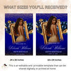 Blue Gold Retirement Party Welcome Sign, Birthday Sign with photo, Elegant Woman Dinner Entry Sign, Graduation Poster Sign Board Template
