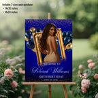 Blue Gold Retirement Party Welcome Sign, Birthday Sign with photo, Elegant Woman Dinner Entry Sign, Graduation Poster Sign Board Template