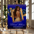 Blue Gold Retirement Party Welcome Sign, Birthday Sign with photo, Elegant Woman Dinner Entry Sign, Graduation Poster Sign Board Template