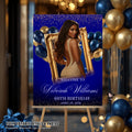 Blue Gold Retirement Party Welcome Sign, Birthday Sign with photo, Elegant Woman Dinner Entry Sign, Graduation Poster Sign Board Template