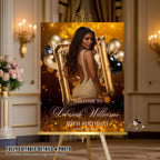 Black Gold Birthday Dinner Welcome Sign, Retirement Party Sign with photo, Elegant Entry Sign, Men and Woman Poster Sign Board Template