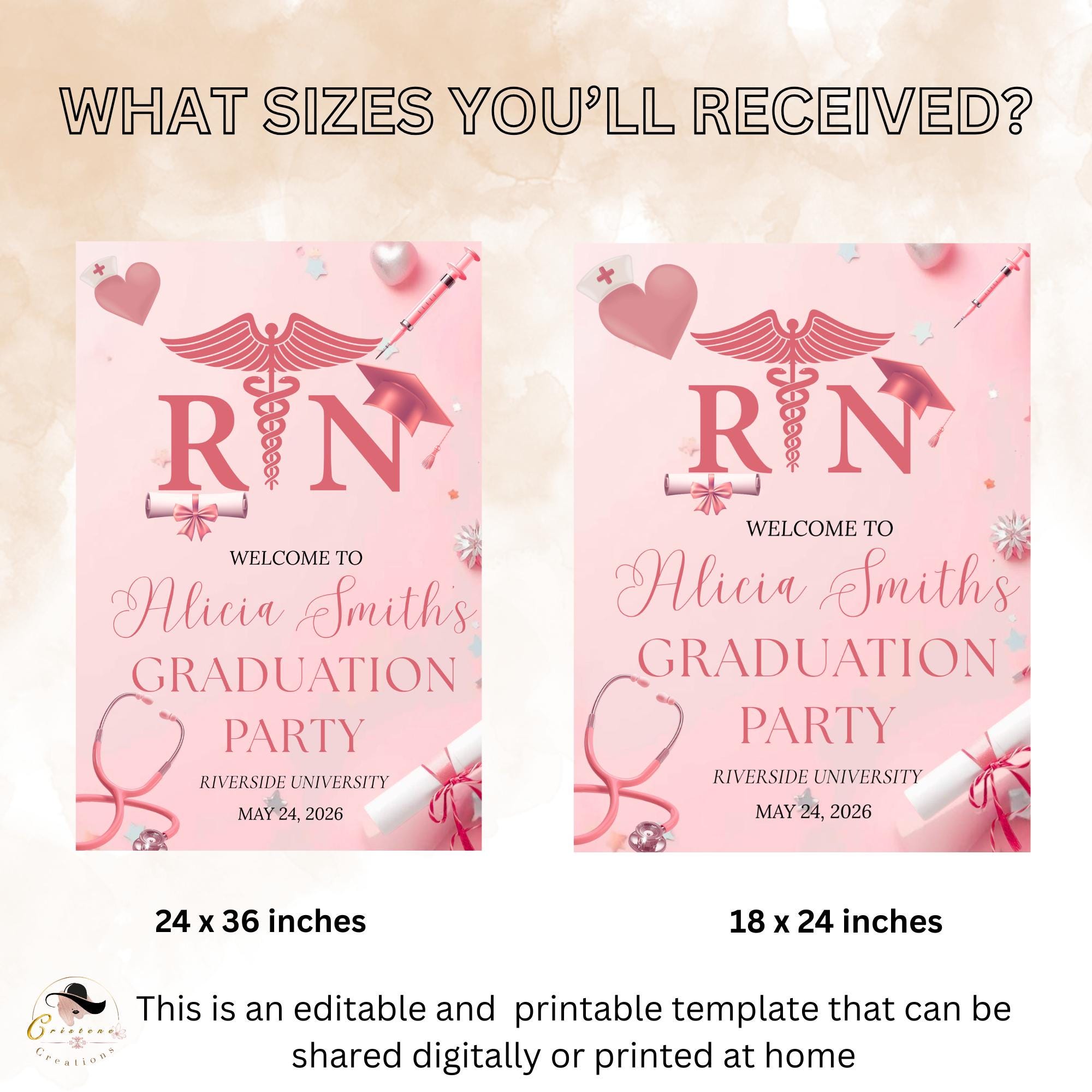 Nurse Graduation Welcome Party Sign, Pink RN Graduates Poster Sign, Nursing Pinning Ceremony Commencement Announcement Entry Sign Template