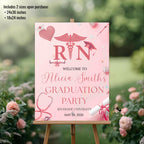 Nurse Graduation Welcome Party Sign, Pink RN Graduates Poster Sign, Nursing Pinning Ceremony Commencement Announcement Entry Sign Template