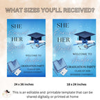 Nurse Graduation Welcome Party Sign, Blue RN Graduates Poster Sign, Nursing Pinning Ceremony Commencement Announcement Entry Sign Template