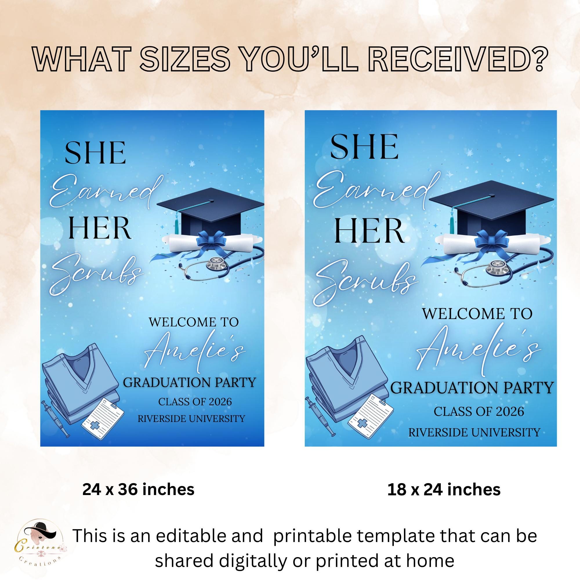 Nurse Graduation Welcome Party Sign, Blue RN Graduates Poster Sign, Nursing Pinning Ceremony Commencement Announcement Entry Sign Template