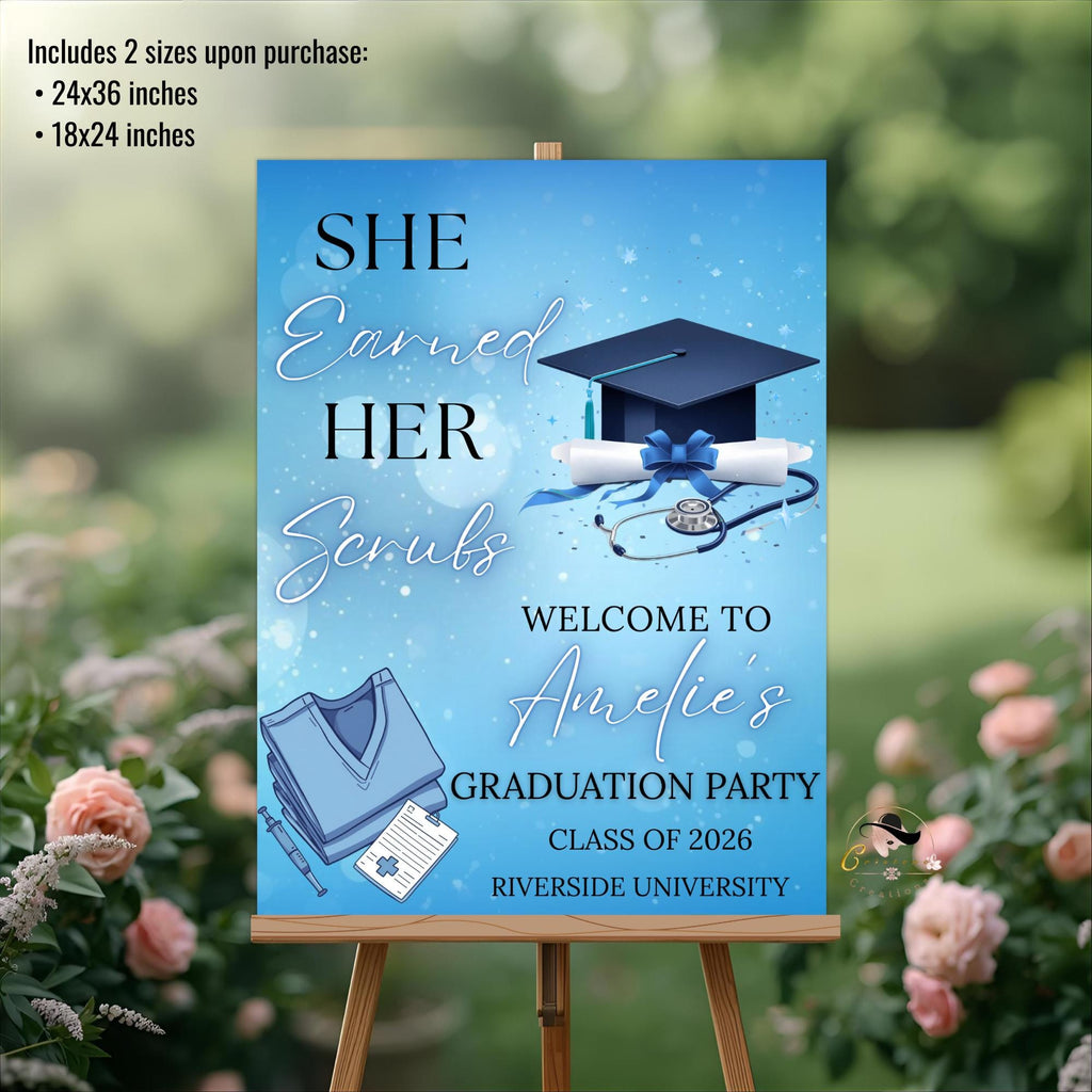 Nurse Graduation Welcome Party Sign, Blue RN Graduates Poster Sign, Nursing Pinning Ceremony Commencement Announcement Entry Sign Template
