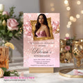 Pink Birthday Party Invitation, Rose Gold Sweet 16 Birthday with photo invite, Quinceañera invite, Elegant Woman Dinner and Brunch Template