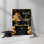 Save The Date Graduation Announcement Invitation, Black Gold Class 2026 Senior Grad Party invite, Men Woman College Graduate Party Template
