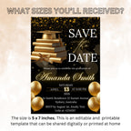 Save The Date Graduation Announcement Invitation, Black Gold Class 2026 Senior Grad Party invite, Men Woman College Graduate Party Template