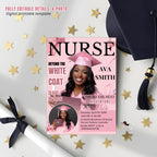 Pink Nurse Graduation Invitation, 2026 RN Pinning Ceremony invite with photo, Medical BSN Nursing Graduate Flyer LPN Magazine Cover Template