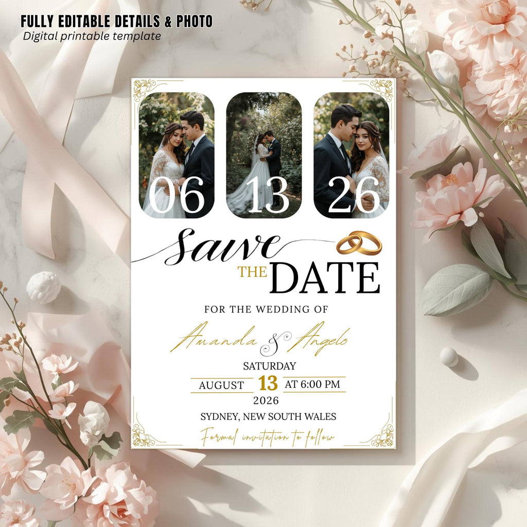 Save The Date Wedding Invitation with photo, Couple Wedding Announcement Party Invite, Elegant Vow Renewal Save The Date Template