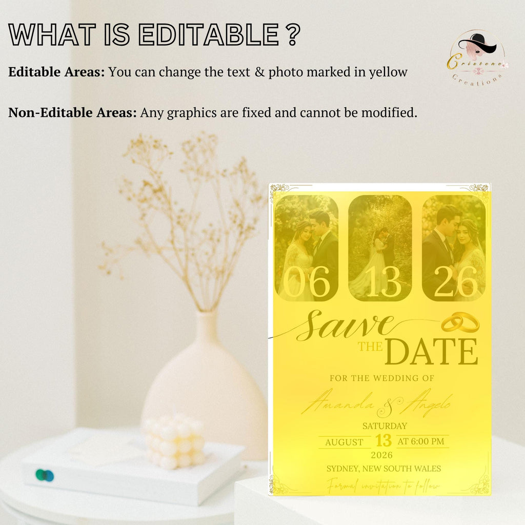 Save The Date Wedding Invitation with photo, Couple Wedding Announcement Party Invite, Elegant Vow Renewal Save The Date Template