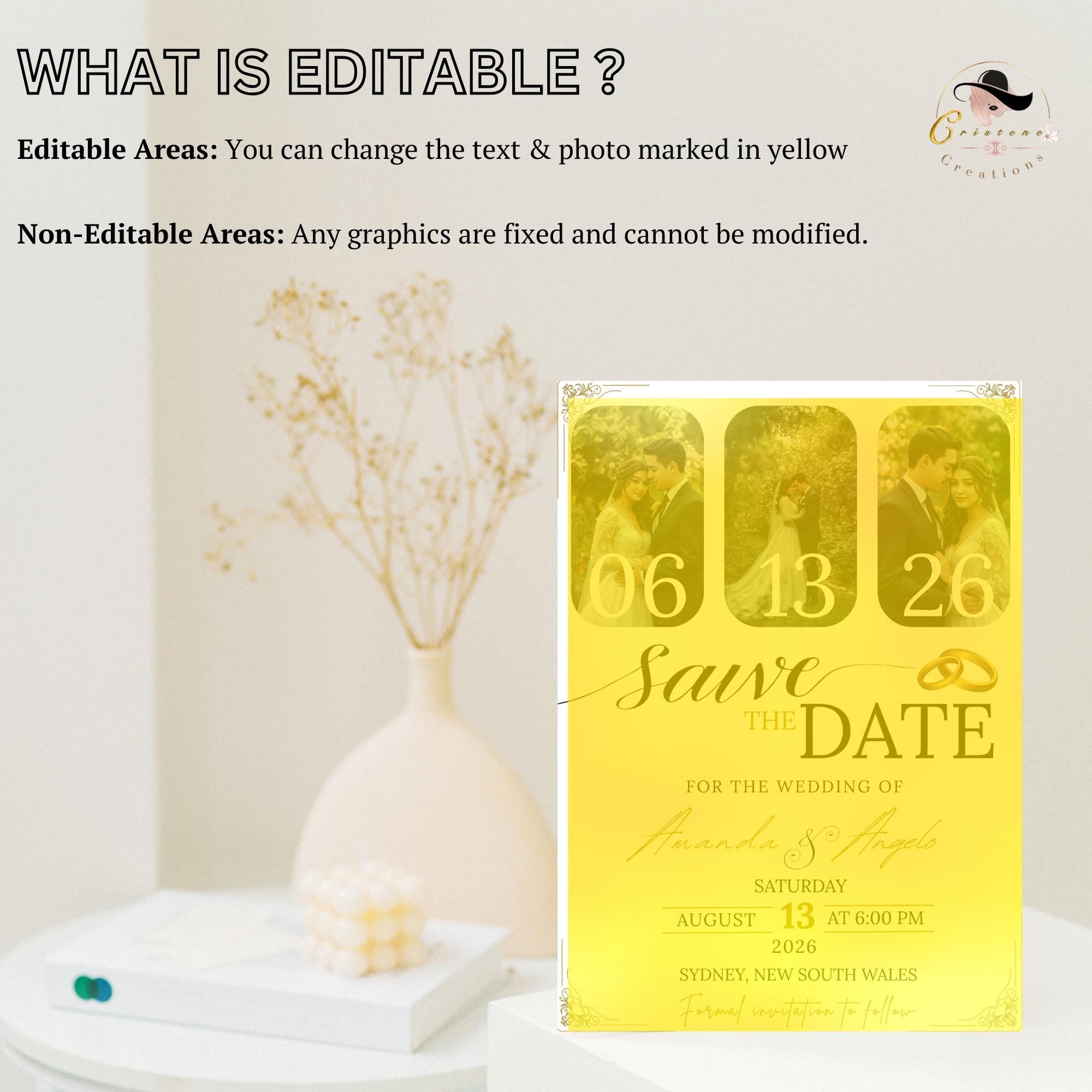 Save The Date Wedding Invitation with photo, Couple Wedding Announcement Party Invite, Elegant Vow Renewal Save The Date Template