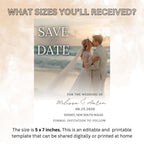 Save The Date Beach Wedding Announcement Invitation with photo, Couple Engagement Party Invite, Elegant Vow Renewal Save The Date Template