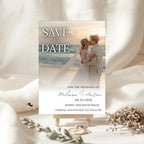Save The Date Beach Wedding Announcement Invitation with photo, Couple Engagement Party Invite, Elegant Vow Renewal Save The Date Template