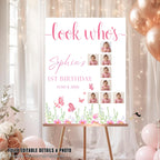 Wildflower 1st Birthday Welcome Party Sign with photo, Floral Poster Sign, Flower Butterfly theme Board Sign, First Birthday Sign Template