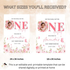 Onederful 1st Birthday Welcome Party Sign, Wildflower Poster Sign with photo, Flower Butterfly theme Board Sign First Birthday Sign Template