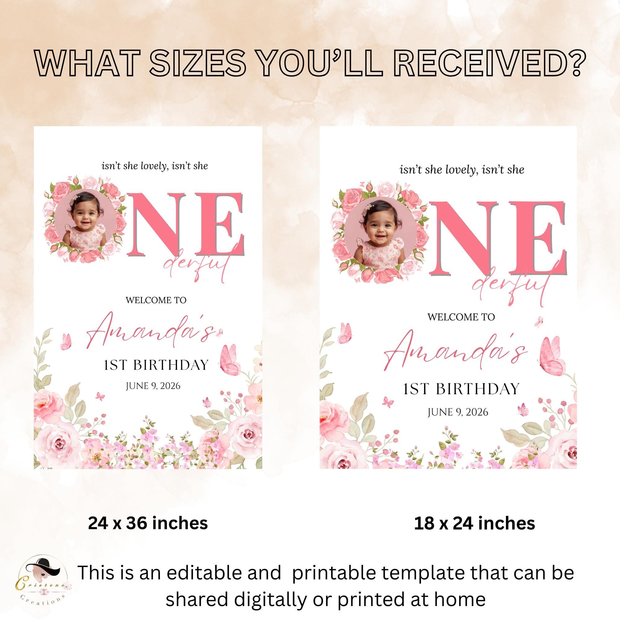 Onederful 1st Birthday Welcome Party Sign, Wildflower Poster Sign with photo, Flower Butterfly theme Board Sign First Birthday Sign Template