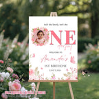 Onederful 1st Birthday Welcome Party Sign, Wildflower Poster Sign with photo, Flower Butterfly theme Board Sign First Birthday Sign Template