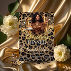 Cheetah Birthday Dinner Invitation with photo, Leopard Brunch Party Invite, Woman Retirement Party, Elegant Adult Animal Print Template