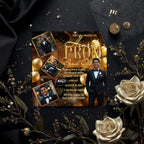 Black gold Prom Send Off Party Invitation, Men Prom Night with photo invite, Editable Senior Ball and Junior Prom Hollywood Theme Template