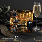 Black gold Prom Send Off Party Invitation, Men Prom Night with photo invite, Editable Senior Ball and Junior Prom Hollywood Theme Template