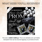 Black Silver Prom Send Off Invitation, Men Prom Night with photo invite, Editable Senior Ball Party and Junior Prom Hollywood Flyer Template