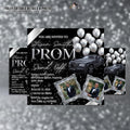 Black Silver Prom Send Off Invitation, Men Prom Night with photo invite, Editable Senior Ball Party and Junior Prom Hollywood Flyer Template