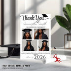 Editable Graduation Thank You Card with photo, Senior Grad Party Thank you note, Elegant Thank You Cards for Graduates Printable Template