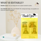 Editable Graduation Thank You Card with photo, Senior Grad Party Thank you note, Elegant Thank You Cards for Graduates Printable Template