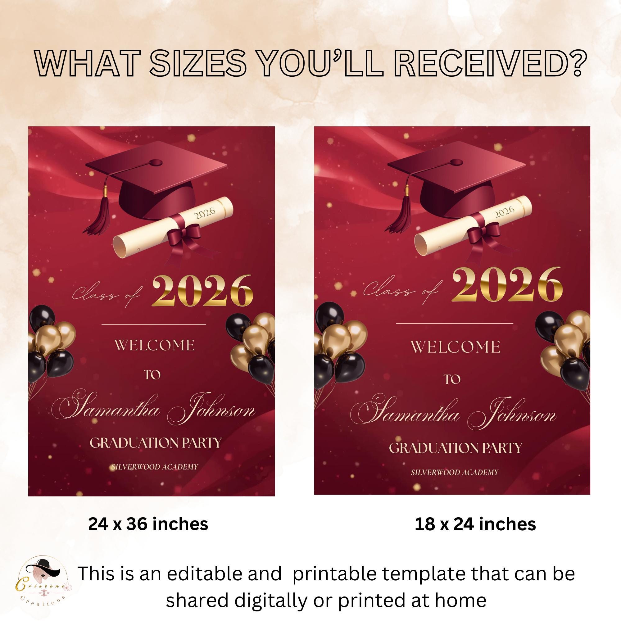Graduation Welcome Party Sign, Maroon Woman Graduates Poster Sign, Class 2026 Men Senior Grad Announcement Commencement Entry Sign Template