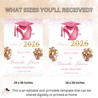 Pink Graduation Welcome Party Sign, Woman Graduates Poster Sign, Class of 2026 Senior Grad  Announcement Commencement Entry Sign Template