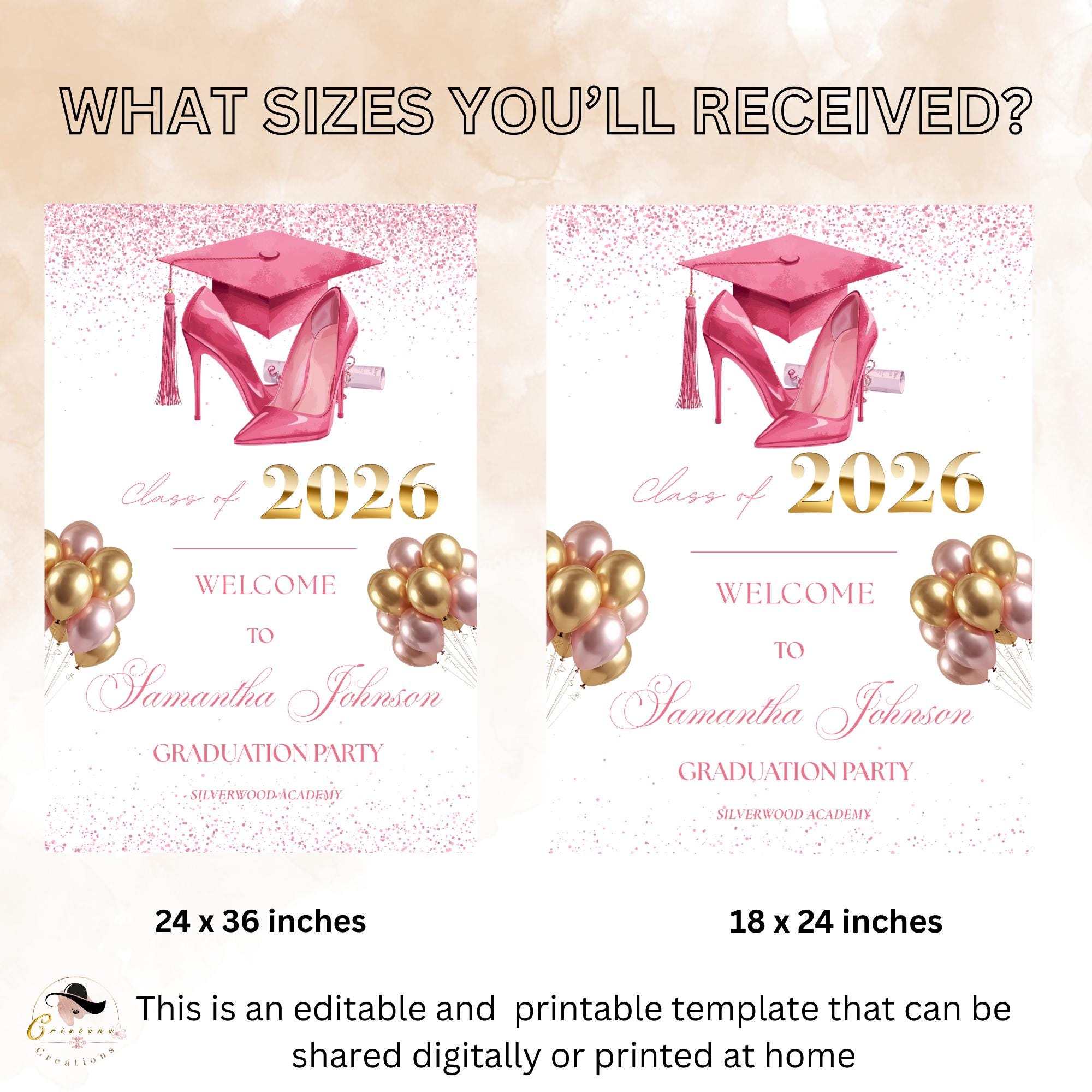 Pink Graduation Welcome Party Sign, Woman Graduates Poster Sign, Class of 2026 Senior Grad  Announcement Commencement Entry Sign Template