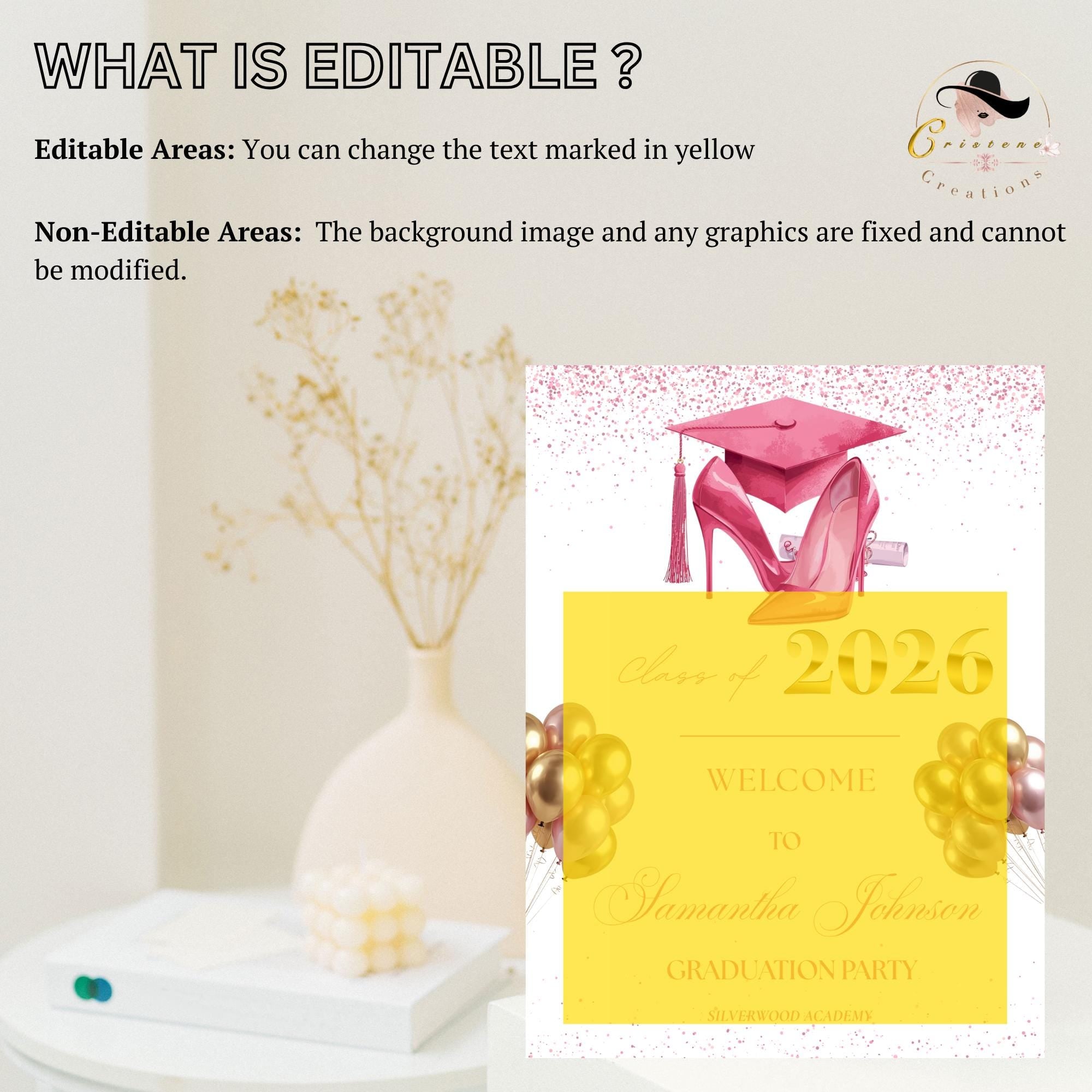 Pink Graduation Welcome Party Sign, Woman Graduates Poster Sign, Class of 2026 Senior Grad  Announcement Commencement Entry Sign Template