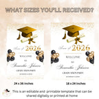 White Gold Graduation Welcome Party Sign, Woman Graduates Poster Sign, Class 2026 Men Senior Commencement Announcement Entry Sign Template