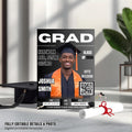 Black Silver Graduation Announcement Invitation, Boy Senior Grad Party Invite with photo, Male College Graduate Magazine Cover Template