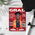 Red Graduation Announcement Invitation, Boy Senior Grad Party Invite with photo, Male College Graduate with QR Code Magazine Cover Template