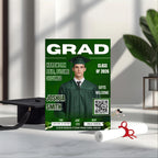 Green Graduation Party Invitation, Boy Senior Grad Announcement Invite with photo, Male College Graduate Magazine Cover, QR Code Template