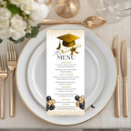 Graduation Party Menu, White Gold Senior Grad Dinner Menu, Commencement Menu, Class 2026 College Graduates Brunch Menu Printable Template