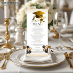 Graduation Party Menu, White Gold Senior Grad Dinner Menu, Commencement Menu, Class 2026 College Graduates Brunch Menu Printable Template