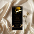 Black Gold Graduation Dinner Menu, Senior Grad Party Menu, Commencement Menu, Class 2026 University Graduates Brunch Menu Printable Template