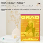 Pink Graduation Announcement Invitation, Senior Grad Party Invite with photo, Female College Graduate with QR Code Magazine Cover Template