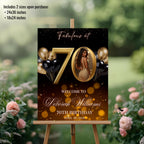 Black Gold 70th Birthday Welcome Party Sign, Dinner Entry Poster Sign with photo, 70 and Fabulous Welcome Board Sign, Woman and Men Template