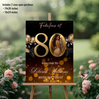 Black Gold 80th Birthday Welcome Party Sign, Dinner Entry Poster Sign with photo, 80 and Fabulous Welcome Board Sign, Woman and Men Template
