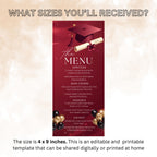 Maroon Graduation Dinner Menu, Senior Grad Party Menu, Commencement Menu, Class 2026 College Graduates Announcement Menu Printable Template