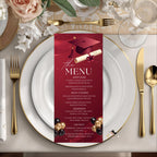 Maroon Graduation Dinner Menu, Senior Grad Party Menu, Commencement Menu, Class 2026 College Graduates Announcement Menu Printable Template