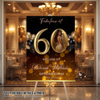 Black Gold 60th Birthday Welcome Party Sign, Dinner Entry Poster Sign with photo, 60 and Fabulous Welcome Board Sign, Men and Woman Template