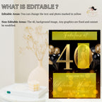 Black Gold 40th Birthday Welcome Party Sign, Dinner Entry Poster Sign with photo, Fortieth Welcome Board Sign, Woman and Men Template