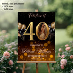 Black Gold 40th Birthday Welcome Party Sign, Dinner Entry Poster Sign with photo, Fortieth Welcome Board Sign, Woman and Men Template