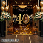 Black Gold 40th Birthday Welcome Party Sign, Dinner Entry Poster Sign with photo, Fortieth Welcome Board Sign, Woman and Men Template